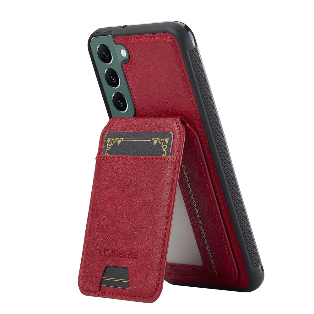 LC.IMEEKE L3 For Samsung Galaxy S21 FE 5G Magnetic Case Detachable Card Holder Leather TPU Mobile Cover - Red - 4