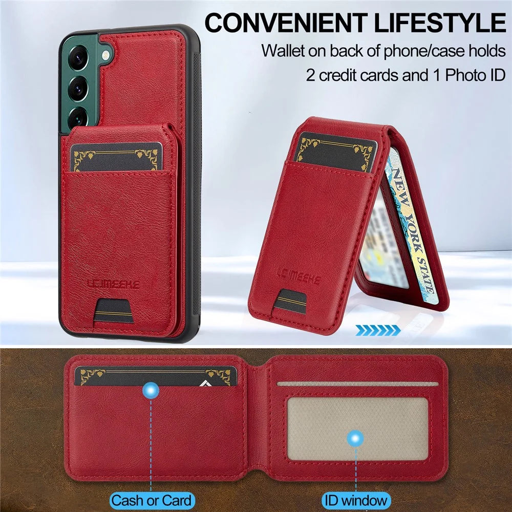LC.IMEEKE L3 For Samsung Galaxy S21 FE 5G Magnetic Case Detachable Card Holder Leather TPU Mobile Cover - Red - 7