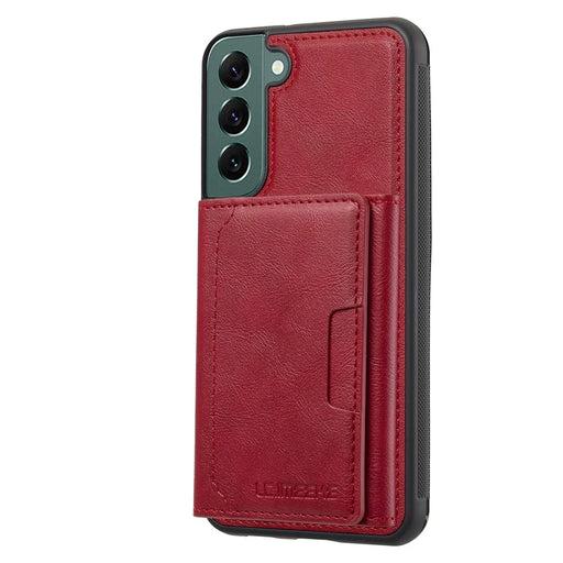 LC.IMEEKE L5 For Samsung	Galaxy S21 FE 5G Magnetic Phone Case Leather Back Cover with Detachable Card Holder - Red - 2