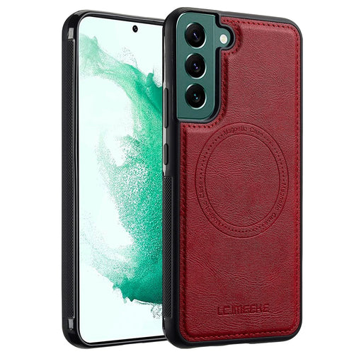 LC.IMEEKE For Samsung Galaxy S21 FE 5G Magnetic Case Leather TPU Back Cover - Red - 1
