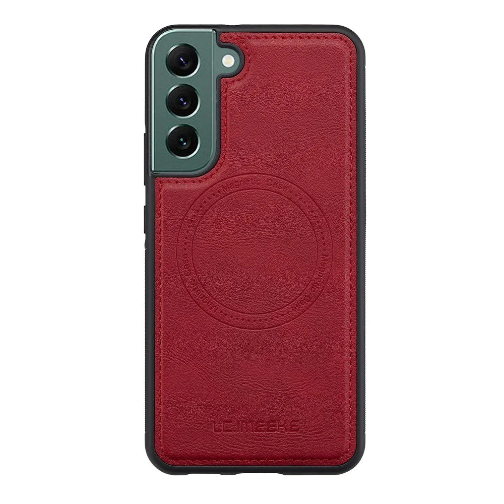 LC.IMEEKE For Samsung Galaxy S21 FE 5G Magnetic Case Leather TPU Back Cover - Red - 2