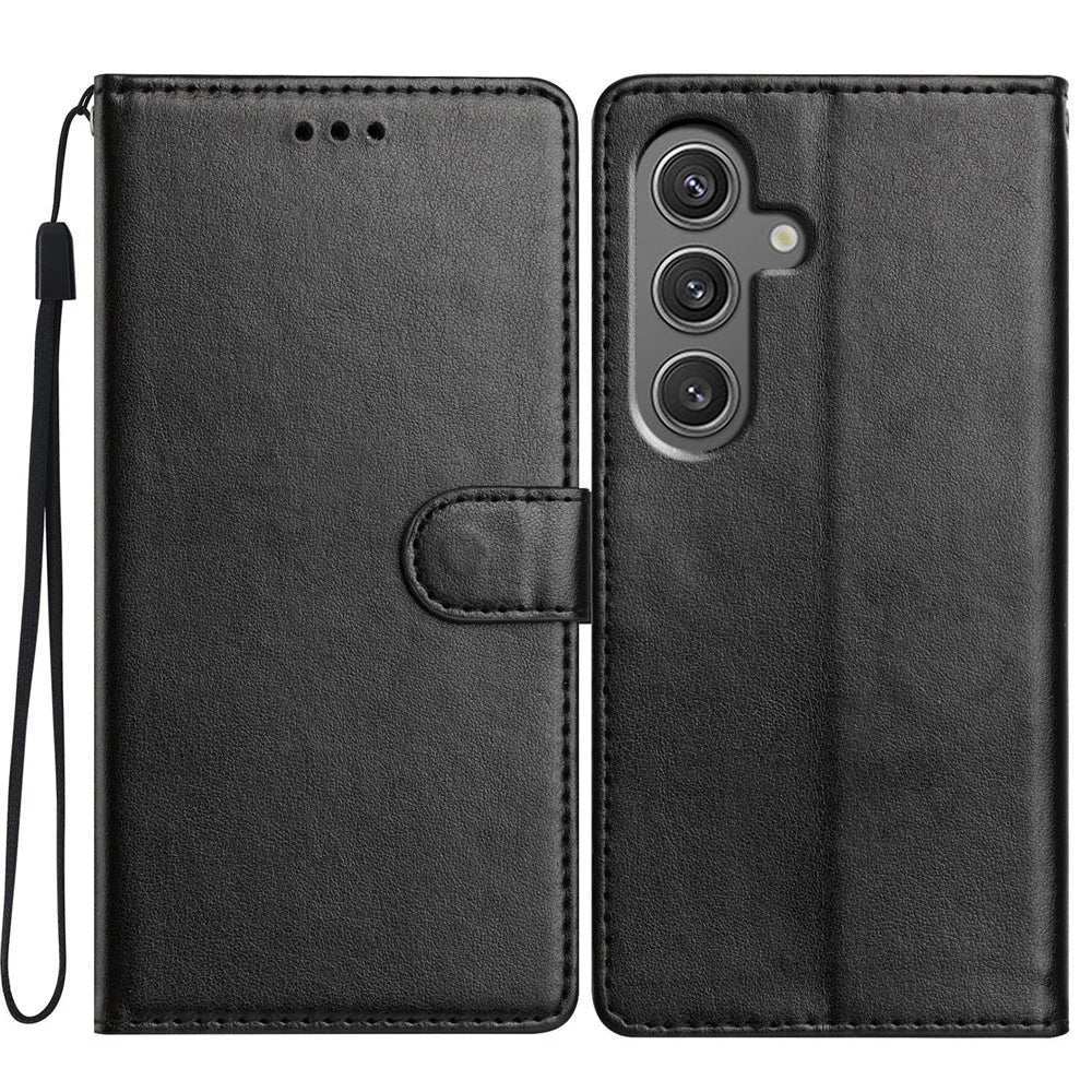 For Samsung Galaxy A56 5G Leather Case Wallet Stand Phone Cover with Handy Strap - Black - 1