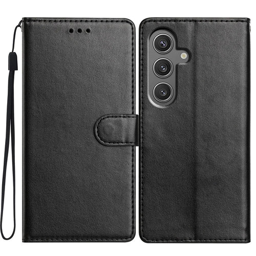 For Samsung Galaxy A56 5G Leather Case Wallet Stand Phone Cover with Handy Strap - Black - 1