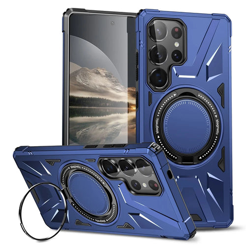 For Samsung Galaxy S25 Ultra Magnetic Case Kickstand TPU PC Phone Cover - Navy Blue - 1