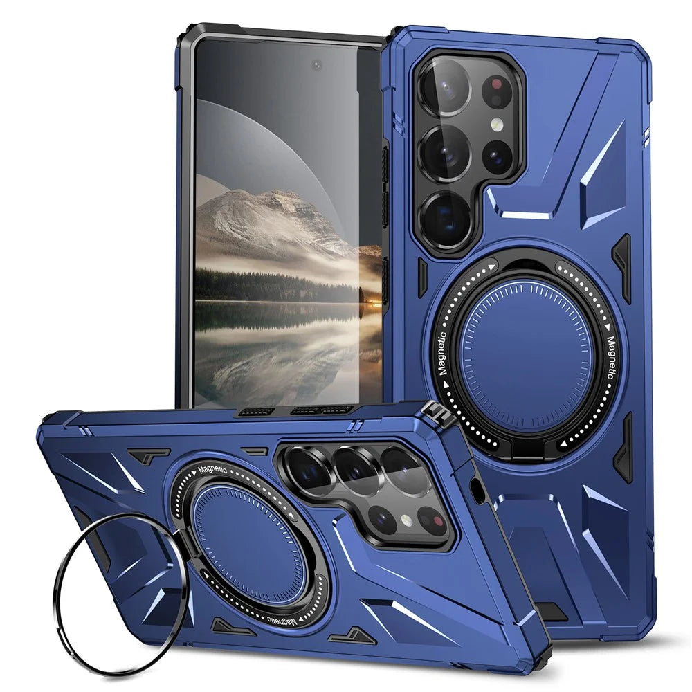 For Samsung Galaxy S25 Ultra Magnetic Case Kickstand TPU PC Phone Cover - Navy Blue - 1