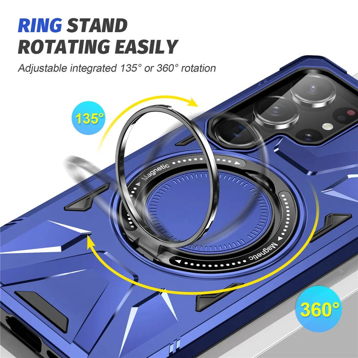 For Samsung Galaxy S25 Ultra Magnetic Case Kickstand TPU PC Phone Cover - Navy Blue - 2