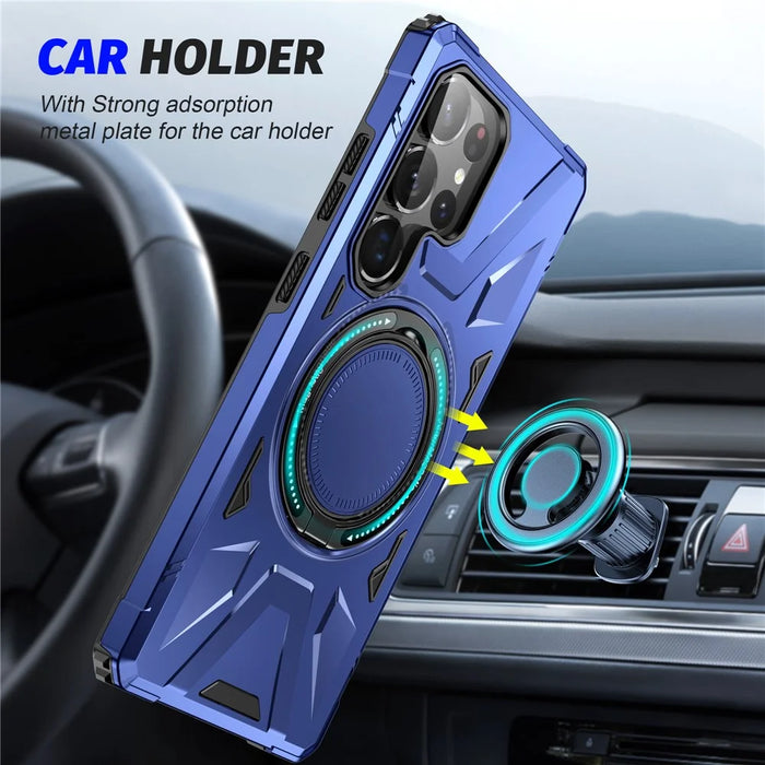 For Samsung Galaxy S25 Ultra Magnetic Case Kickstand TPU PC Phone Cover - Navy Blue - 3