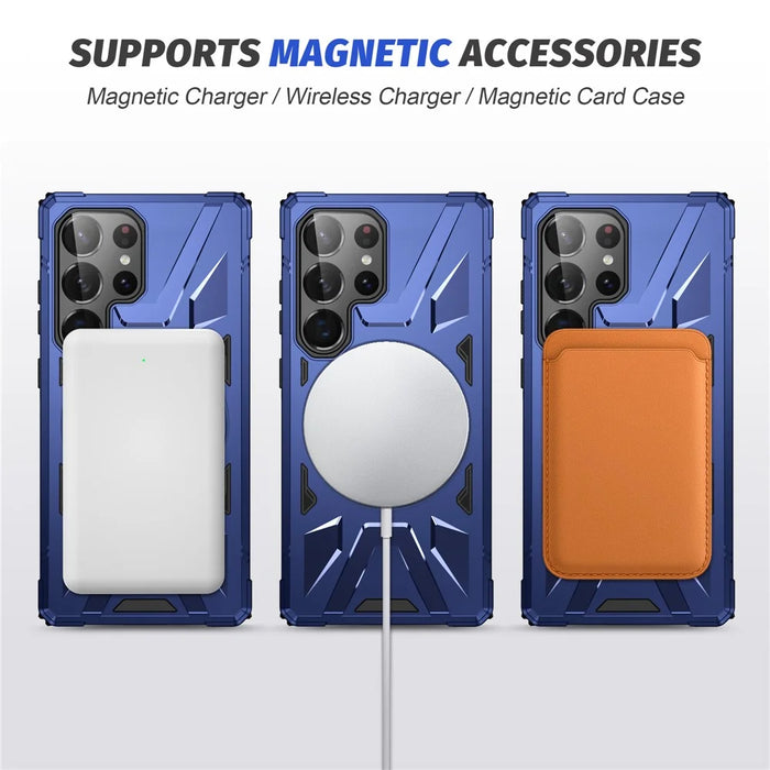 For Samsung Galaxy S25 Ultra Magnetic Case Kickstand TPU PC Phone Cover - Navy Blue - 4