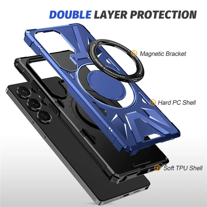 For Samsung Galaxy S25 Ultra Magnetic Case Kickstand TPU PC Phone Cover - Navy Blue - 5