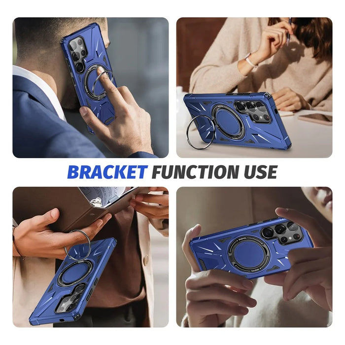 For Samsung Galaxy S25 Ultra Magnetic Case Kickstand TPU PC Phone Cover - Navy Blue - 7