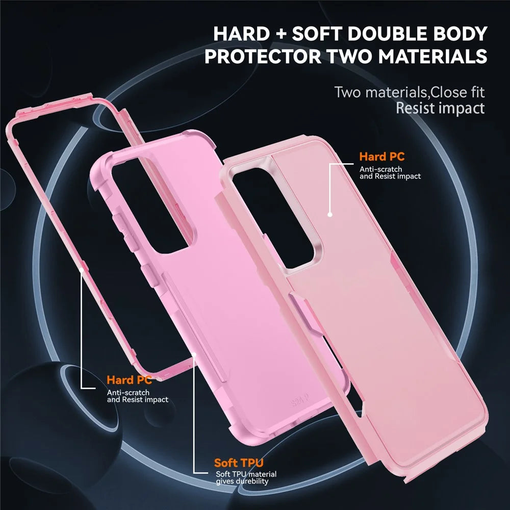 For Samsung Galaxy S25 / S24 Case 3 in 1 Shockproof TPU PC Phone Cover - Pink - 5