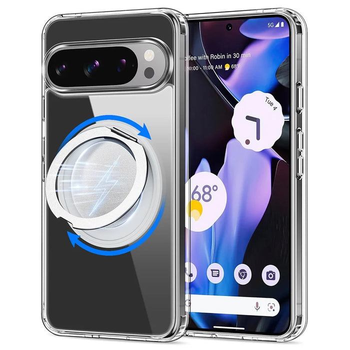 For Google Pixel 9 Pro XL Magnetic Case Rotary Kickstand TPU PC Clear Phone Back Cover - 2