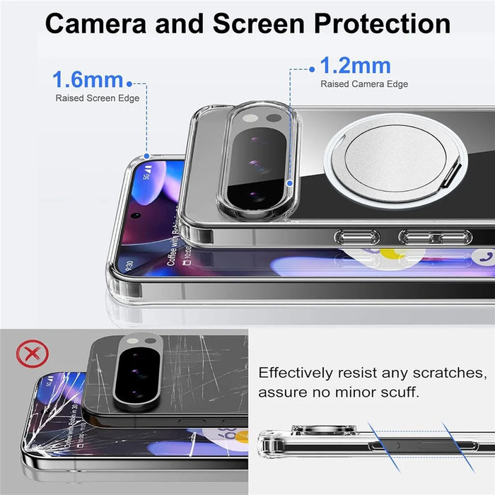 For Google Pixel 9 Pro XL Magnetic Case Rotary Kickstand TPU PC Clear Phone Back Cover - 5