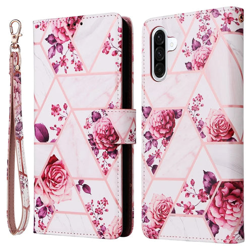For Samsung Galaxy A26 5G Case Lacquered Marble Pattern Leather Phone Cover - Rose Gold - 1