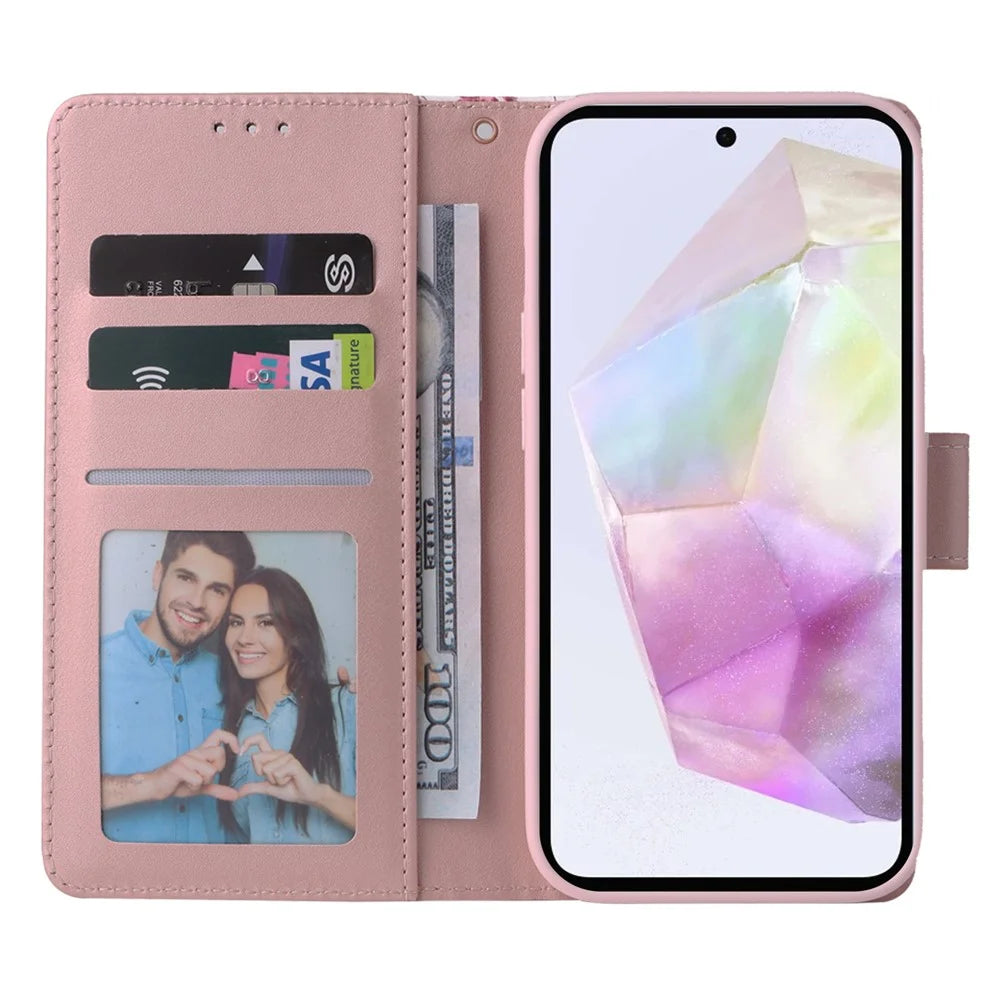 For Samsung Galaxy A26 5G Case Lacquered Marble Pattern Leather Phone Cover - Rose Gold - 2