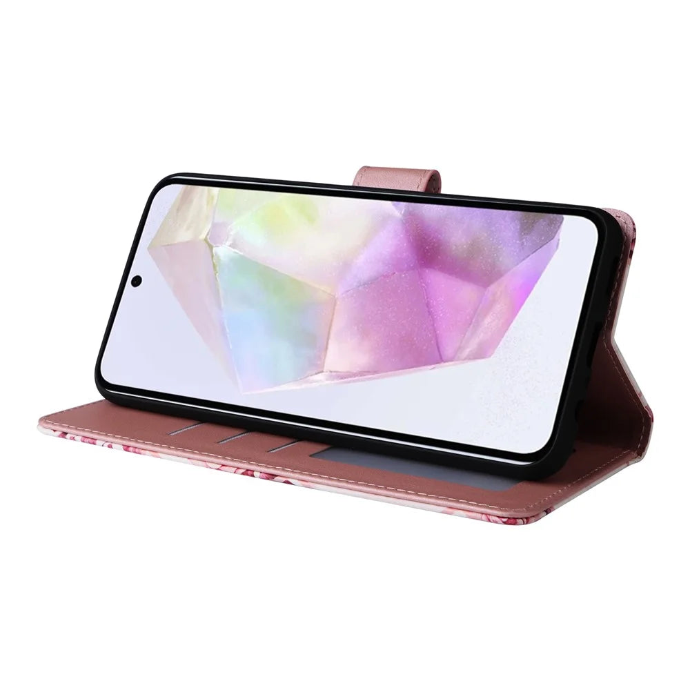 For Samsung Galaxy A26 5G Case Lacquered Marble Pattern Leather Phone Cover - Rose Gold - 3