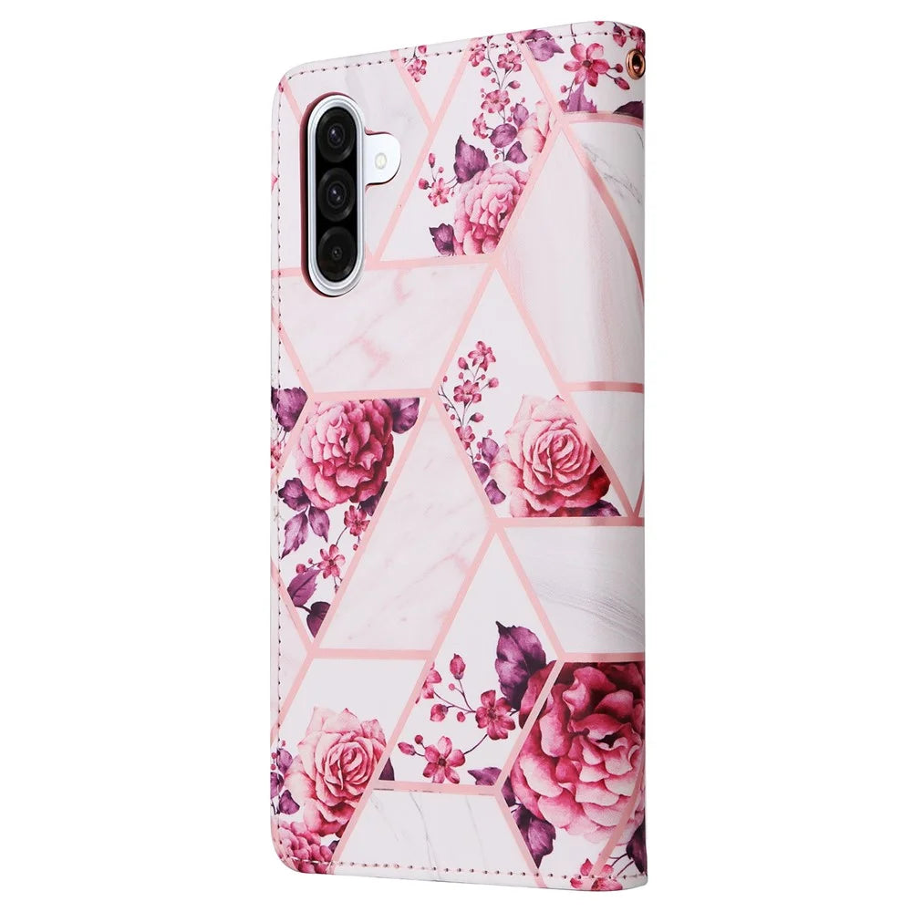 For Samsung Galaxy A26 5G Case Lacquered Marble Pattern Leather Phone Cover - Rose Gold - 7