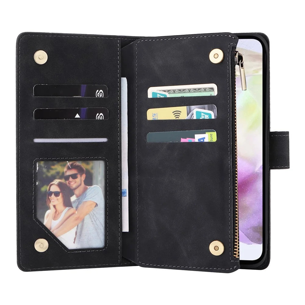 For Samsung Galaxy A26 5G Case Zipper Wallet Multiple Card Slots Leather Phone Cover - Black - 2