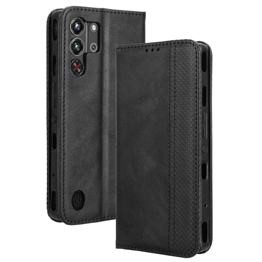 For ZTE nubia Red Magic 10 Pro+ 5G / 10 Pro 5G Leather Case Wallet Stand Retro Texture Phone Cover - Black - 1
