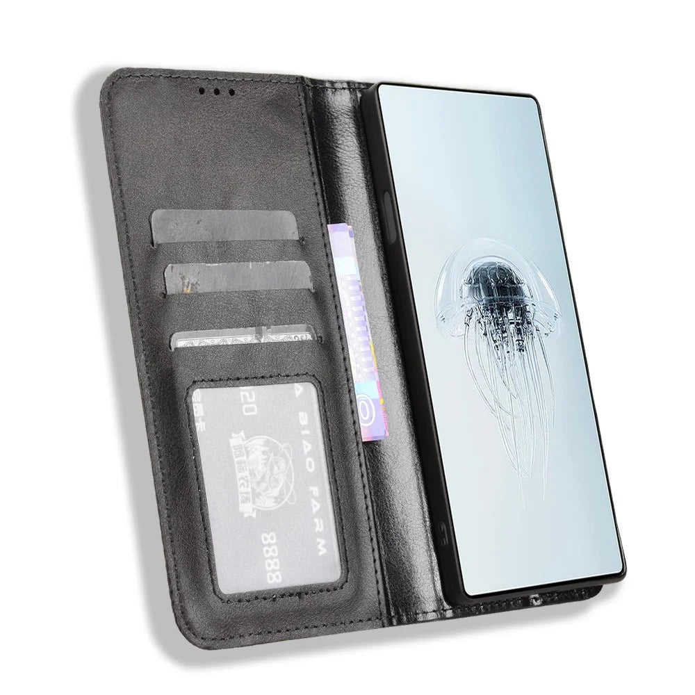 For ZTE nubia Red Magic 10 Pro+ 5G / 10 Pro 5G Leather Case Wallet Stand Retro Texture Phone Cover - Black - 2