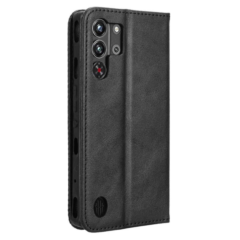 For ZTE nubia Red Magic 10 Pro+ 5G / 10 Pro 5G Leather Case Wallet Stand Retro Texture Phone Cover - Black - 7