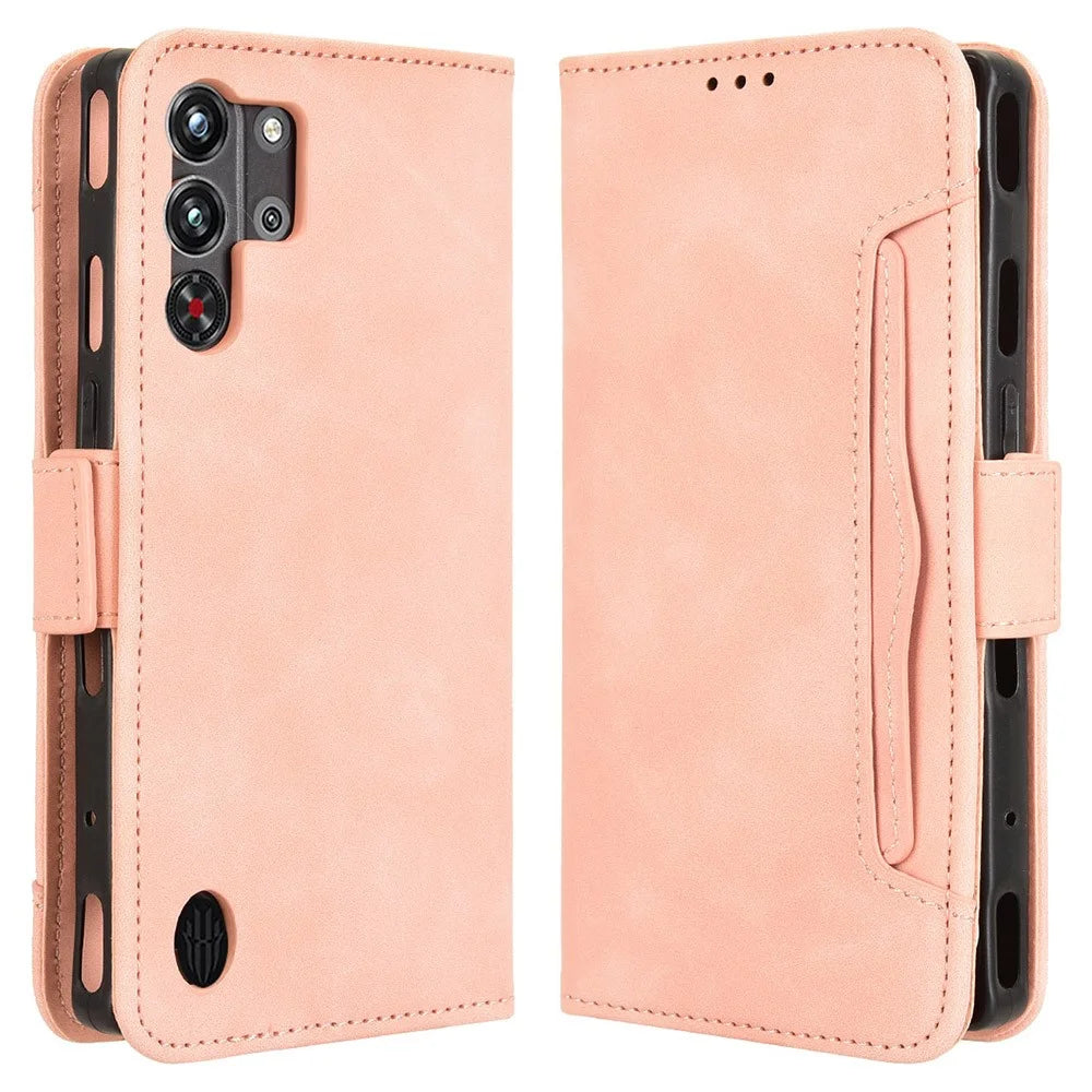 For ZTE nubia Red Magic 10 Pro+ 5G / 10 Pro 5G Leather Case Phone Wallet Cover with Multiple Card Slots - Pink - 1