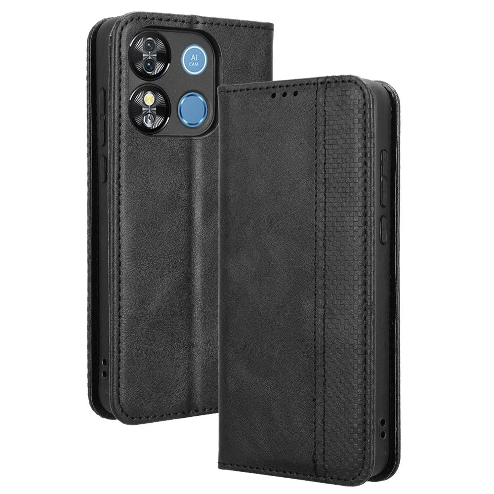 For Oukitel C57 Pro / C57s Leather Case Wallet Stand Retro Texture Phone Cover - Black - 1