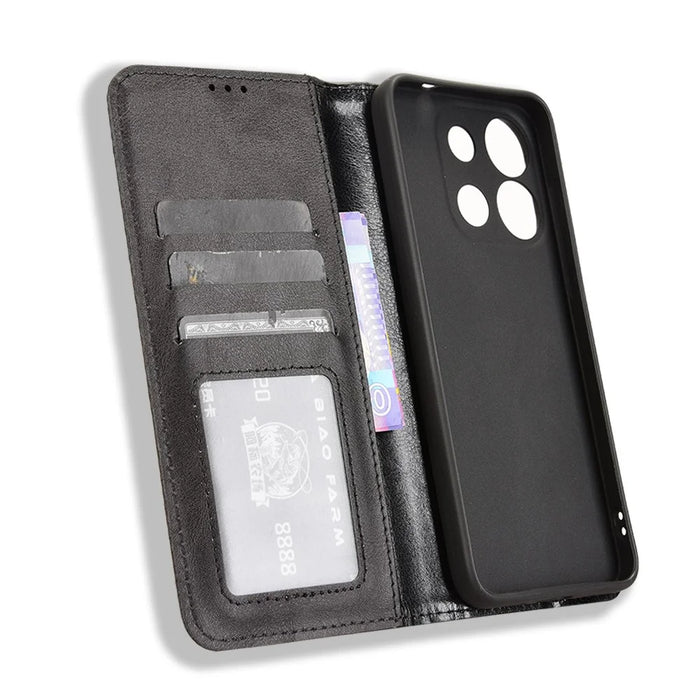 For Oukitel C57 Pro / C57s Leather Case Wallet Stand Retro Texture Phone Cover - Black - 4