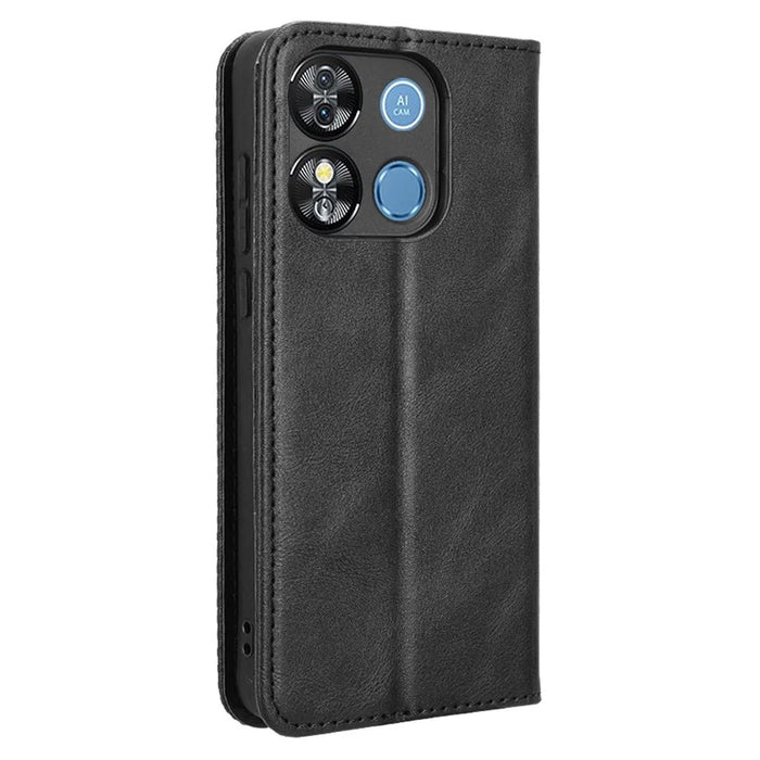 For Oukitel C57 Pro / C57s Leather Case Wallet Stand Retro Texture Phone Cover - Black - 7