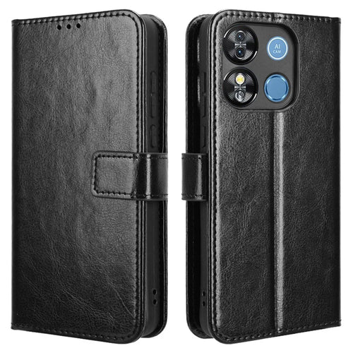 For Oukitel C57 Pro / C57s Case Crazy Horse Texture PU Leather Phone Wallet Cover - Black - 1