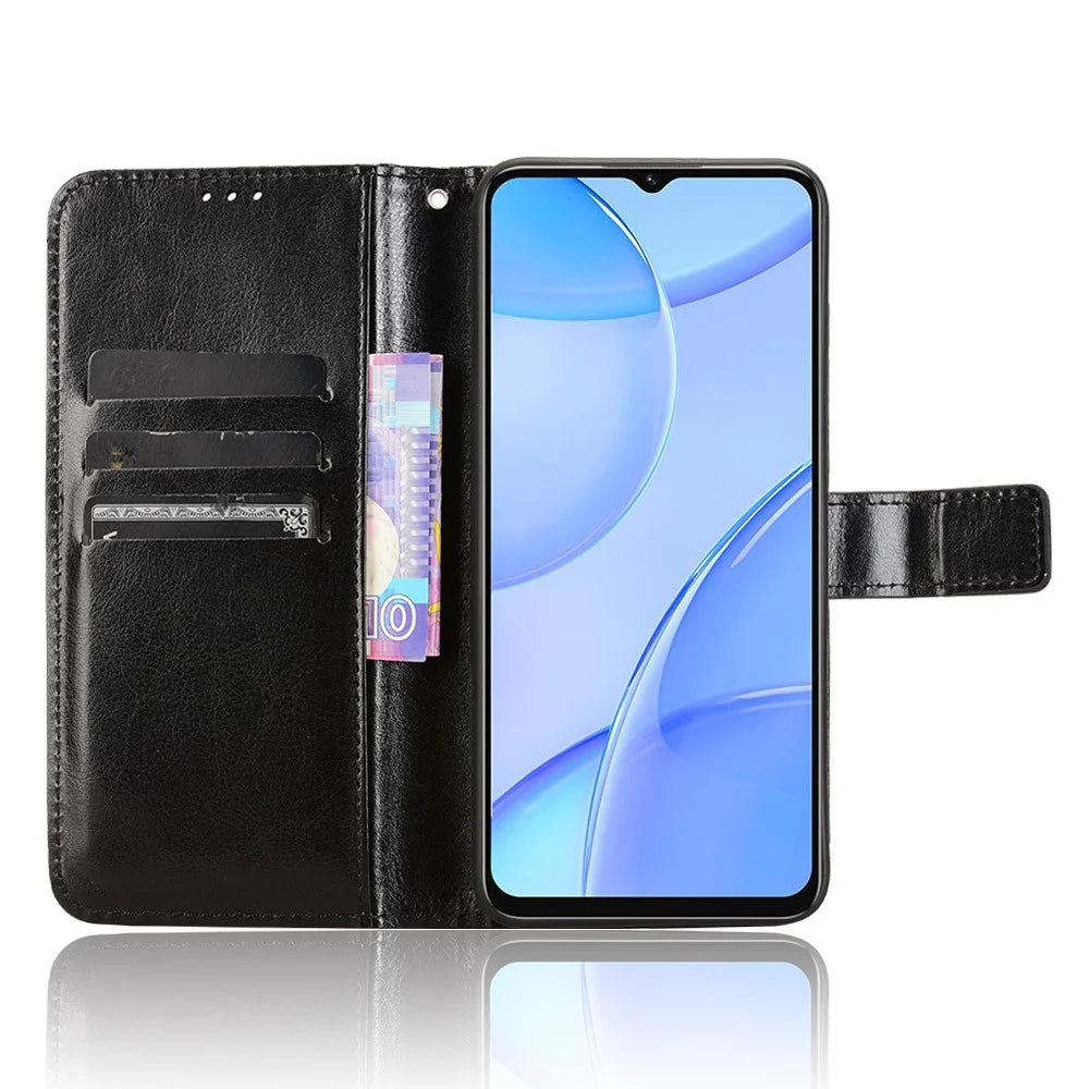For Oukitel C57 Pro / C57s Case Crazy Horse Texture PU Leather Phone Wallet Cover - Black - 2