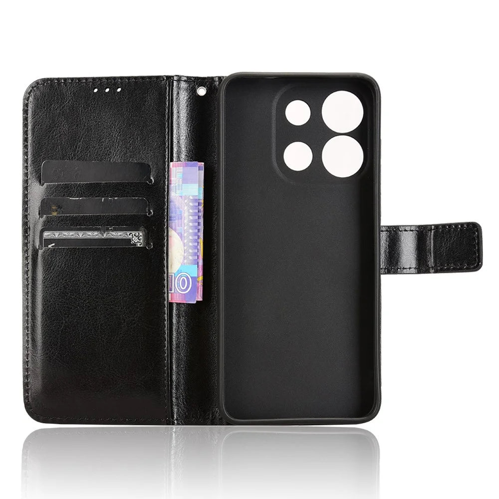 For Oukitel C57 Pro / C57s Case Crazy Horse Texture PU Leather Phone Wallet Cover - Black - 4