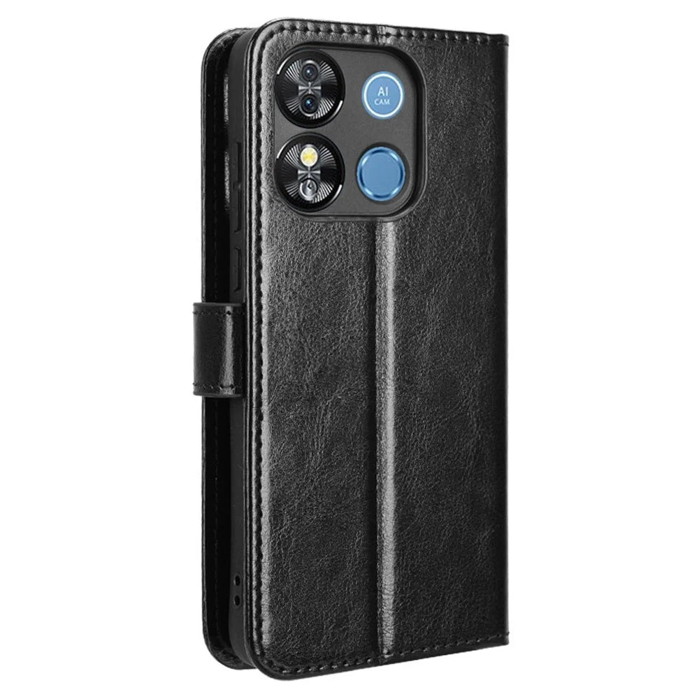 For Oukitel C57 Pro / C57s Case Crazy Horse Texture PU Leather Phone Wallet Cover - Black - 6
