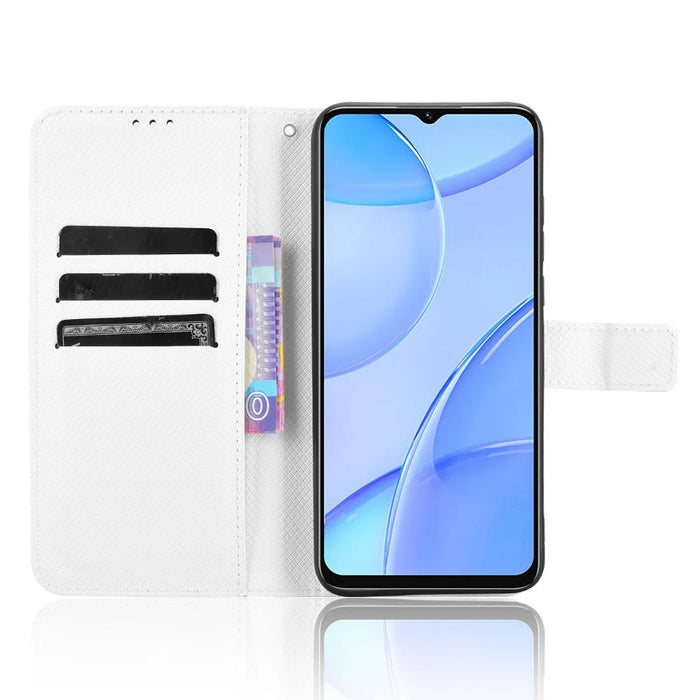 For Oukitel C57 Pro / C57s Case PU Leather Diamond Texture Wallet Phone Cover - White - 2