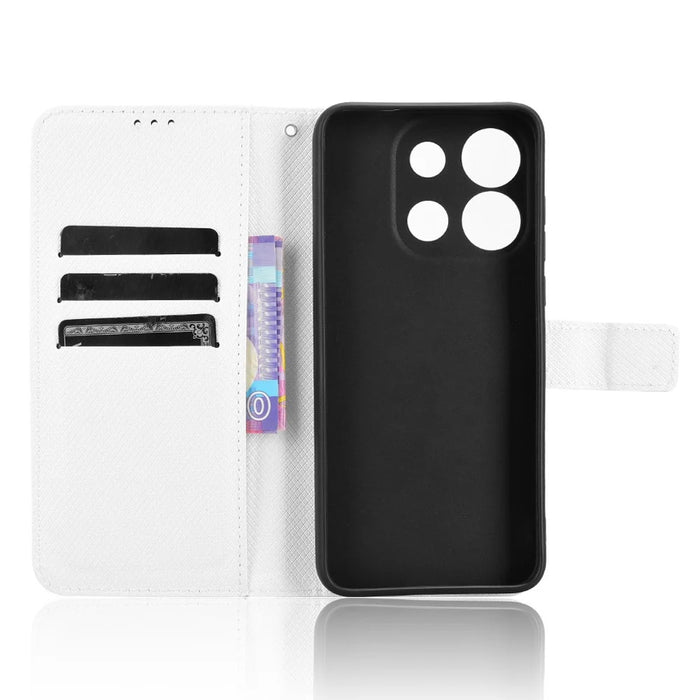 For Oukitel C57 Pro / C57s Case PU Leather Diamond Texture Wallet Phone Cover - White - 4