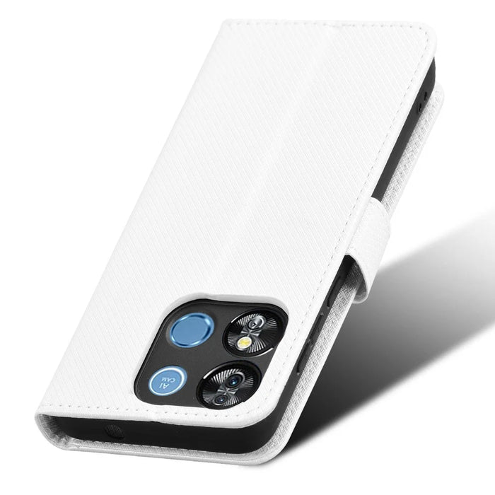 For Oukitel C57 Pro / C57s Case PU Leather Diamond Texture Wallet Phone Cover - White - 6