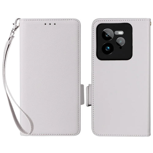 For Realme GT 7 Pro 5G Case with Wrist Strap Litchi Texture PU Leather Wallet Phone Cover - White - 1