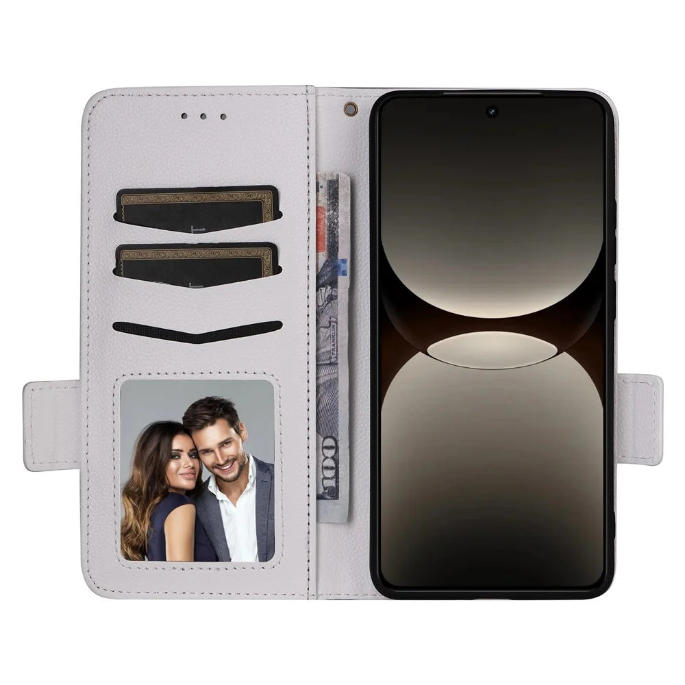 For Realme GT 7 Pro 5G Case with Wrist Strap Litchi Texture PU Leather Wallet Phone Cover - White - 2