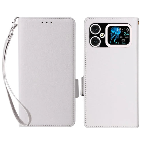 For Cubot A20 Case with Wrist Strap Litchi Texture PU Leather Wallet Phone Cover - White - 1