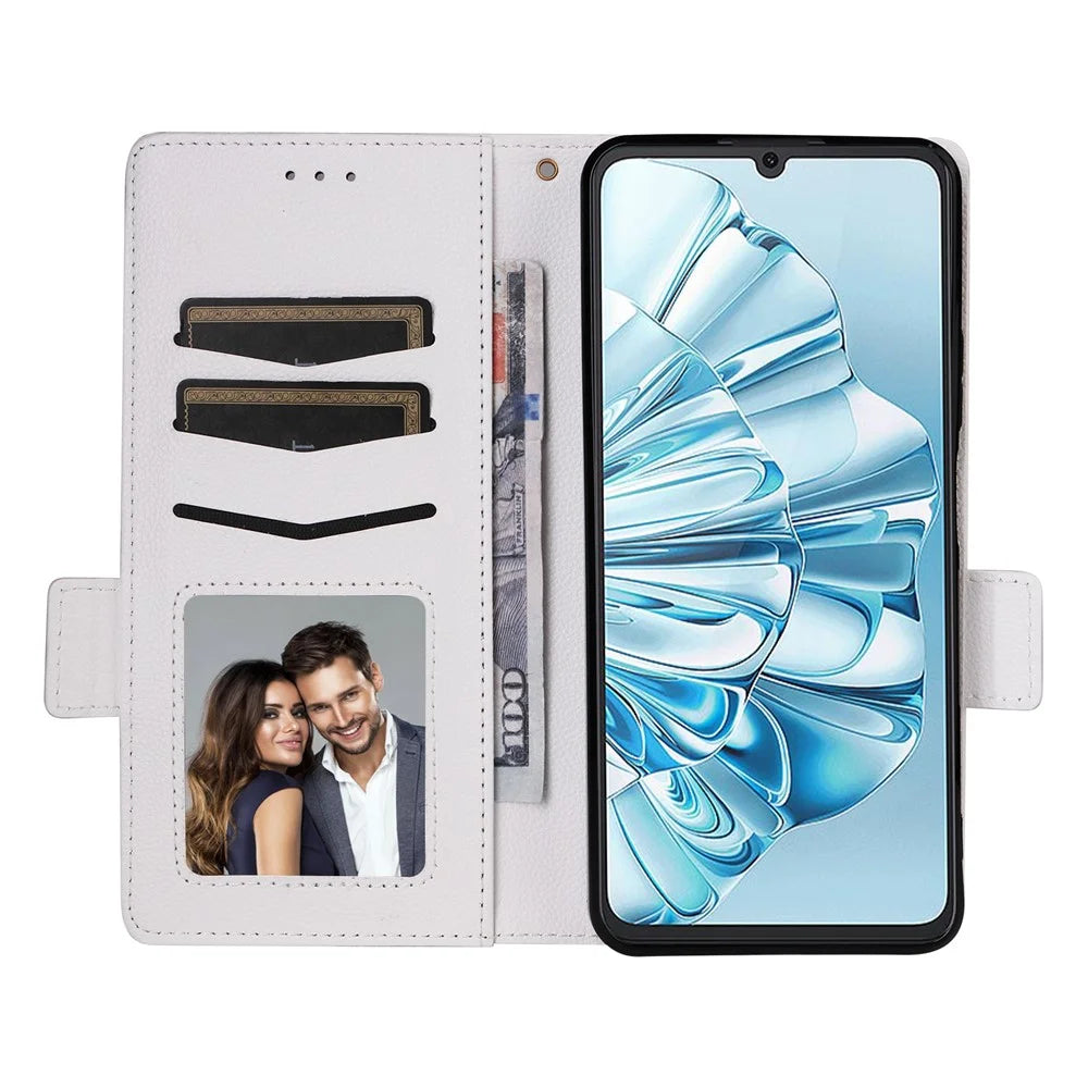 For Cubot A20 Case with Wrist Strap Litchi Texture PU Leather Wallet Phone Cover - White - 2