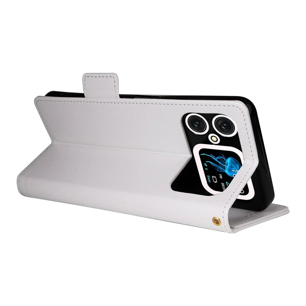 For Cubot A20 Case with Wrist Strap Litchi Texture PU Leather Wallet Phone Cover - White - 4