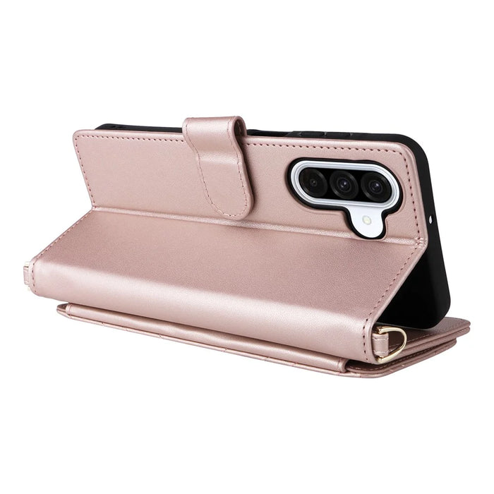 For Samsung Galaxy A26 5G Wallet Case with Shoulder / Wrist Strap Leather Phone Cover Stand - Pink - 6