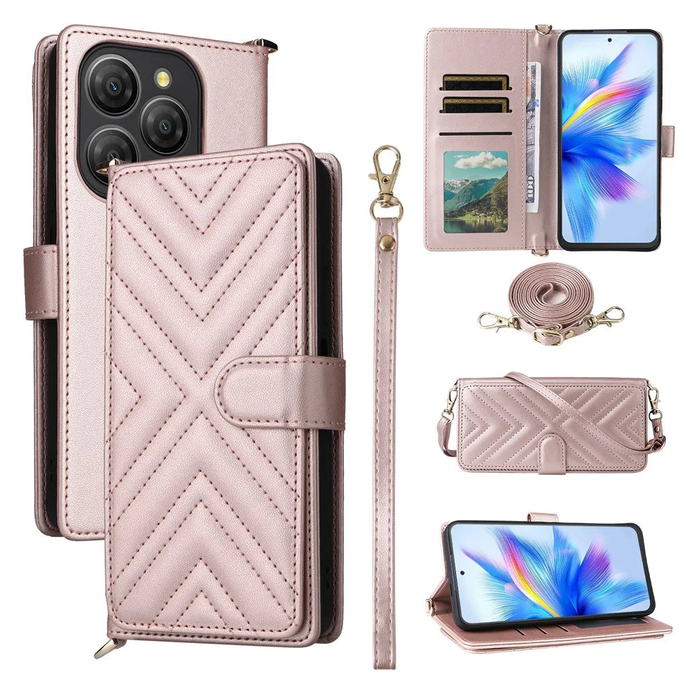 For Blackview Shark 9 5G Wallet Case with Shoulder / Wrist Strap Leather Phone Cover Stand - Pink - 1