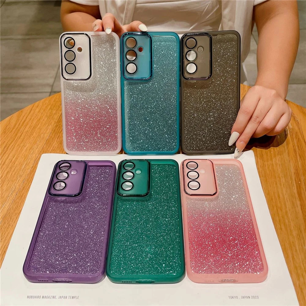 For Samsung Galaxy A36 5G Case Clear TPU Phone Cover With Camera Lens Protector Glitter Sticker - Transparent Purple - 4