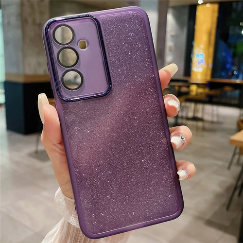 For Samsung Galaxy A16 5G  /  4G Case Clear TPU Phone Cover With Camera Lens Protector Glitter Sticker - Transparent Purple - 1