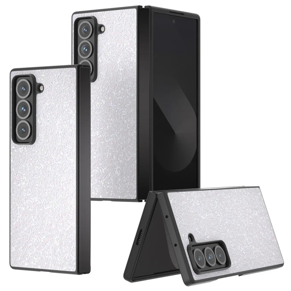 For Samsung Galaxy Z Fold Special Case Colored Glitter PU+PC Shockproof Phone Cover - White - 1