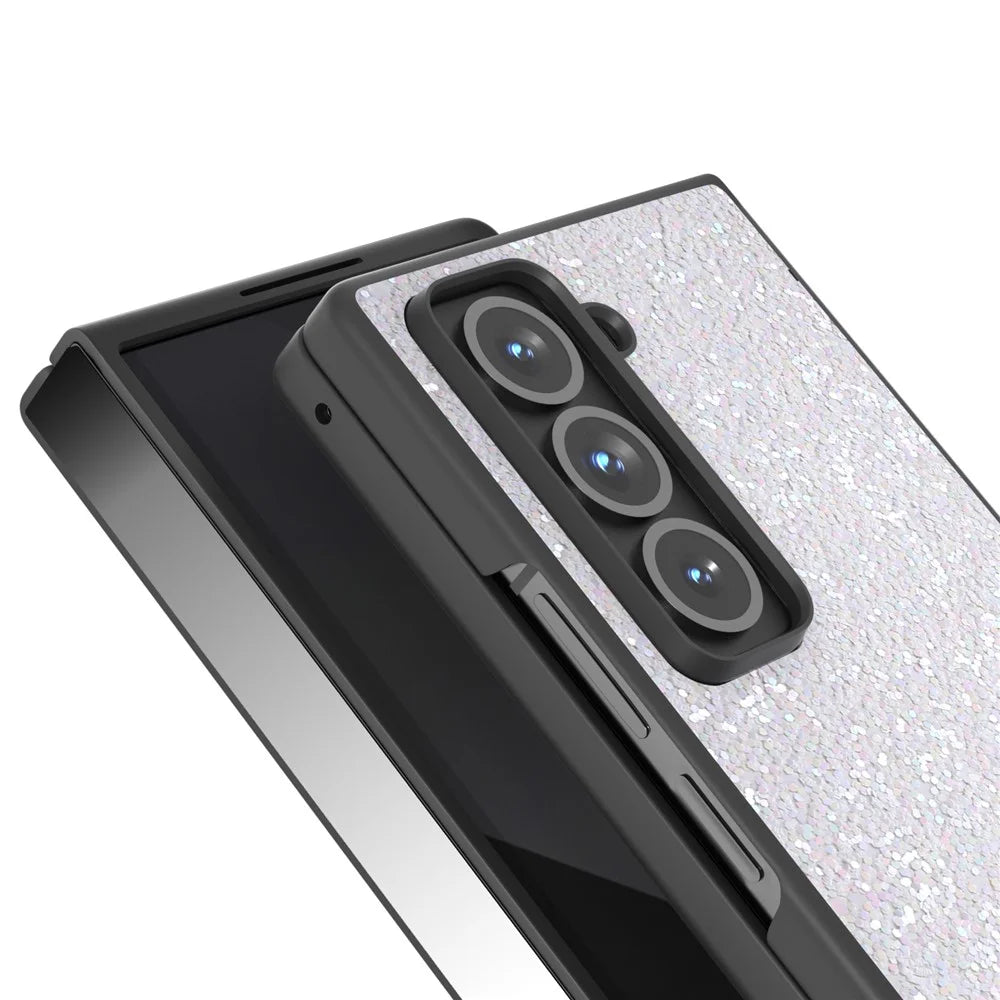 For Samsung Galaxy Z Fold Special Case Colored Glitter PU+PC Shockproof Phone Cover - White - 3