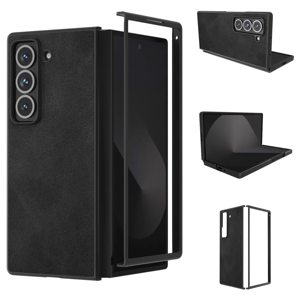 For Samsung Galaxy Z Fold Special Case Cowhide Texture Hard PC + PU Protective Phone Cover - Black - 1