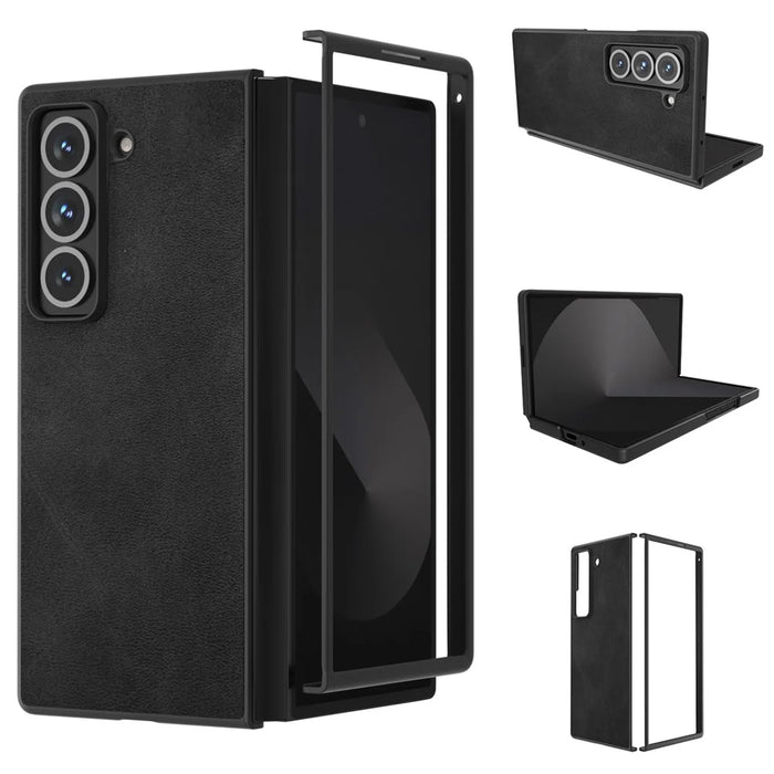 For Samsung Galaxy Z Fold Special Case Cowhide Texture Hard PC + PU Protective Phone Cover - Black - 1