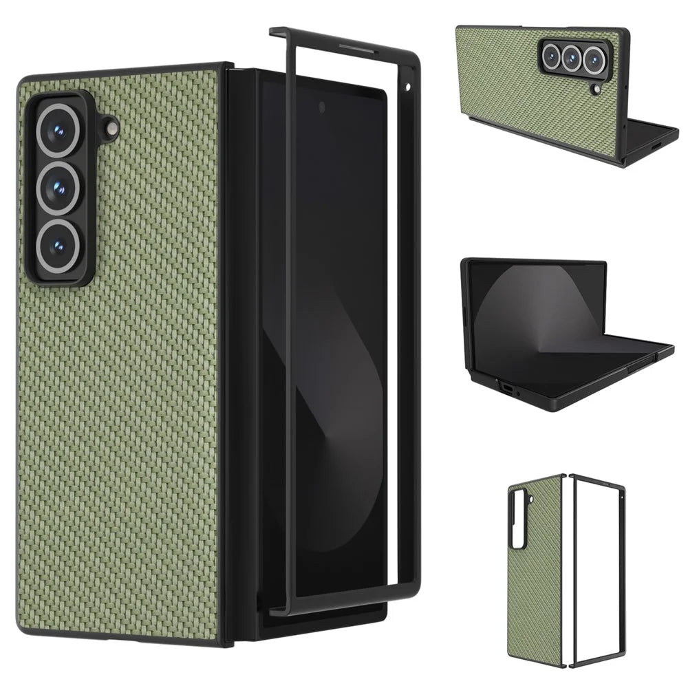 For Samsung Galaxy Z Fold Special Case Carbon Fiber Texture PU+PC Phone Cover - Green - 1